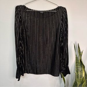 Express Button Sleeve Gold Stripe Blouse